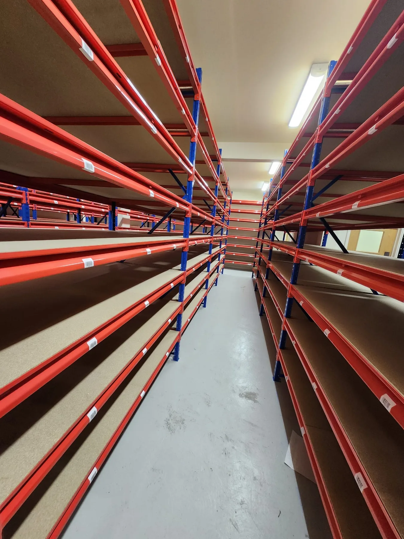 Large ANCO TS Longspan shelving installation arranged in multiple storage aisles