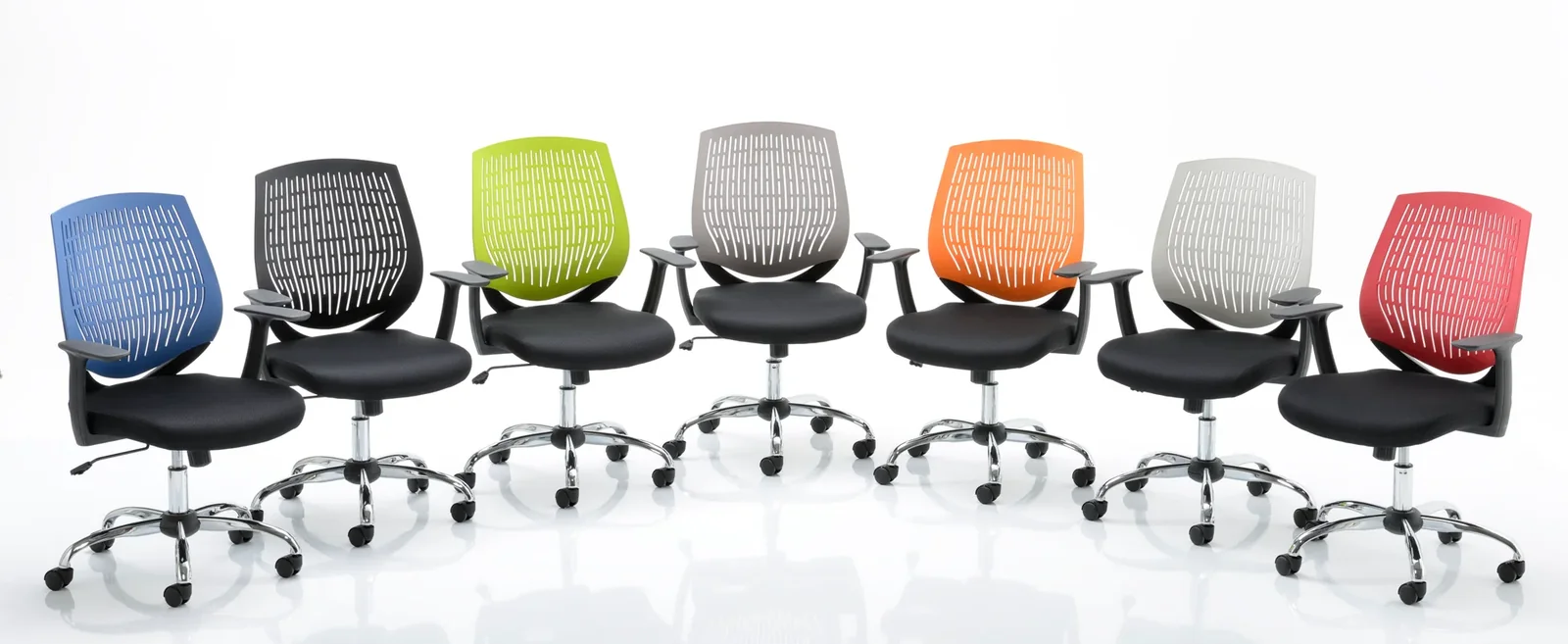 Dura office chairs shown in a range of upholstery colours