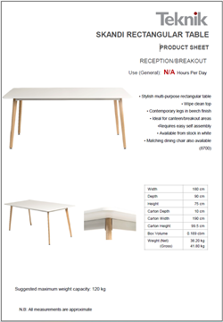 Skandi Rectangular Table Specification
