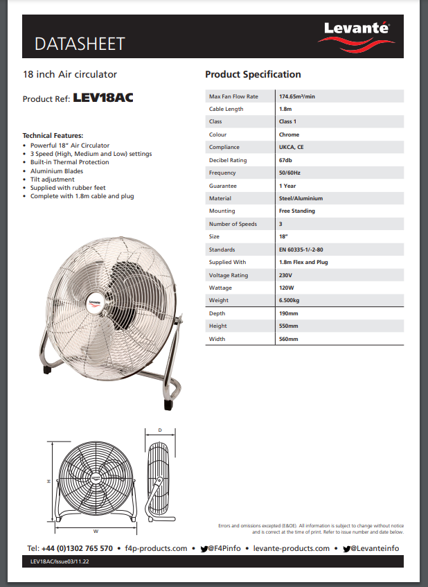 levante 18 inch air circulator (lev18ac) levante 18 inch air circulator (lev18ac)