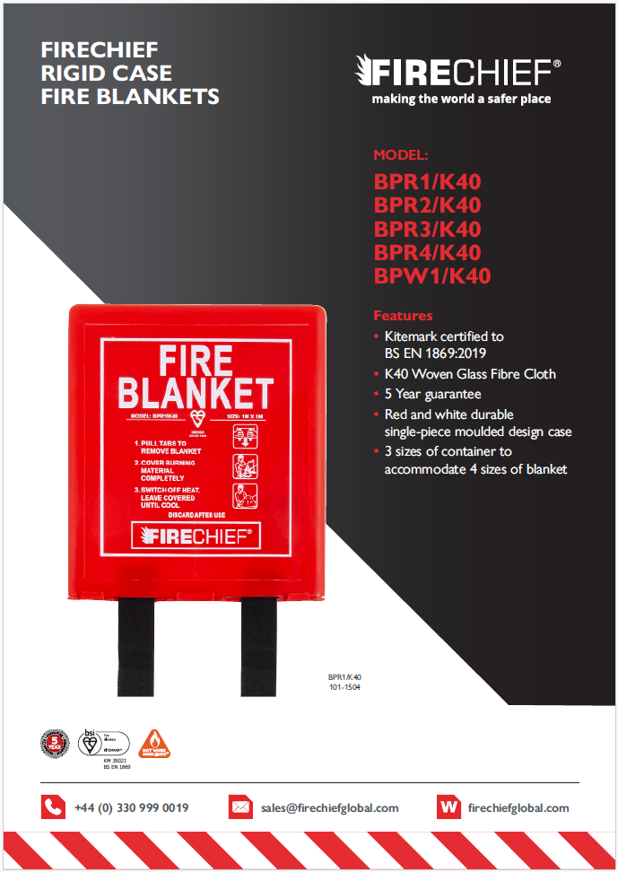 Firechief Rigid Case Fire Blanket with K40 Woven Glass Fibre Datasheet Firechief Rigid Case Fire Blanket with K40 Woven Glass Fibre Datasheet