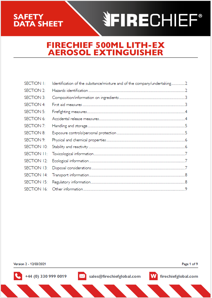 Lith‑Ex Aerosol Safety Datasheet