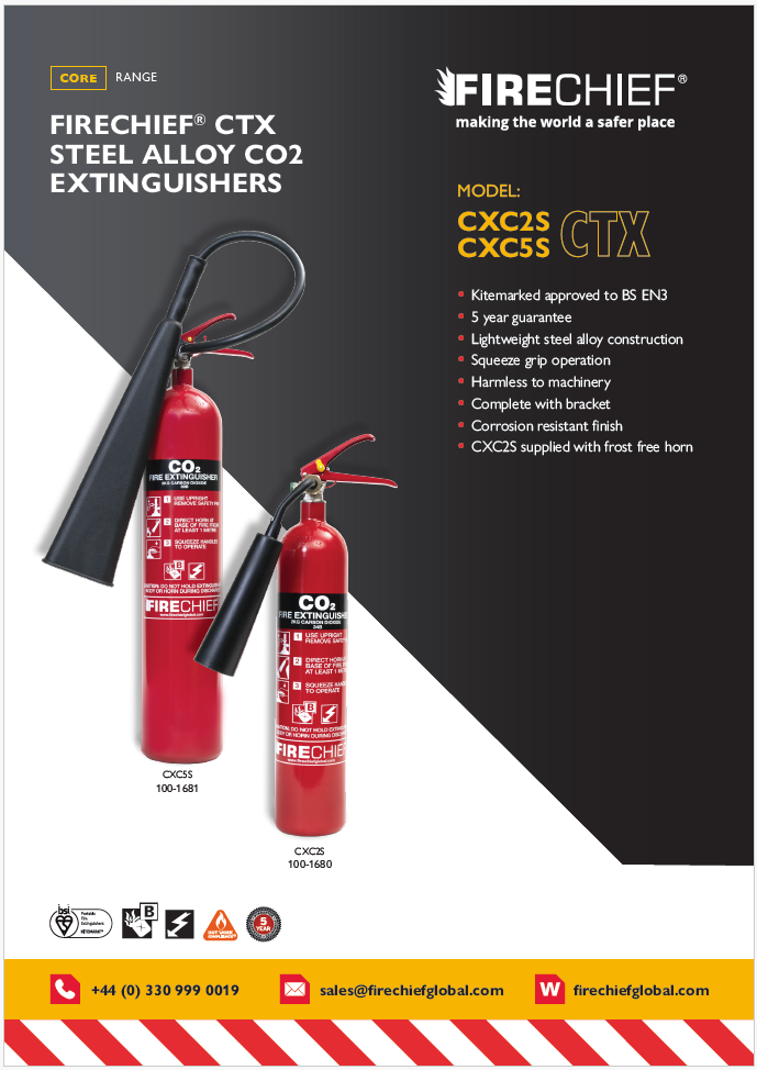 Firechief CTX Steel‑Alloy CO₂ Extinguisher – Datasheet