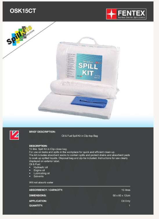 oil & fuel spill kit in clip top bag osk15ct oil & fuel spill kit in clip top bag osk15ct