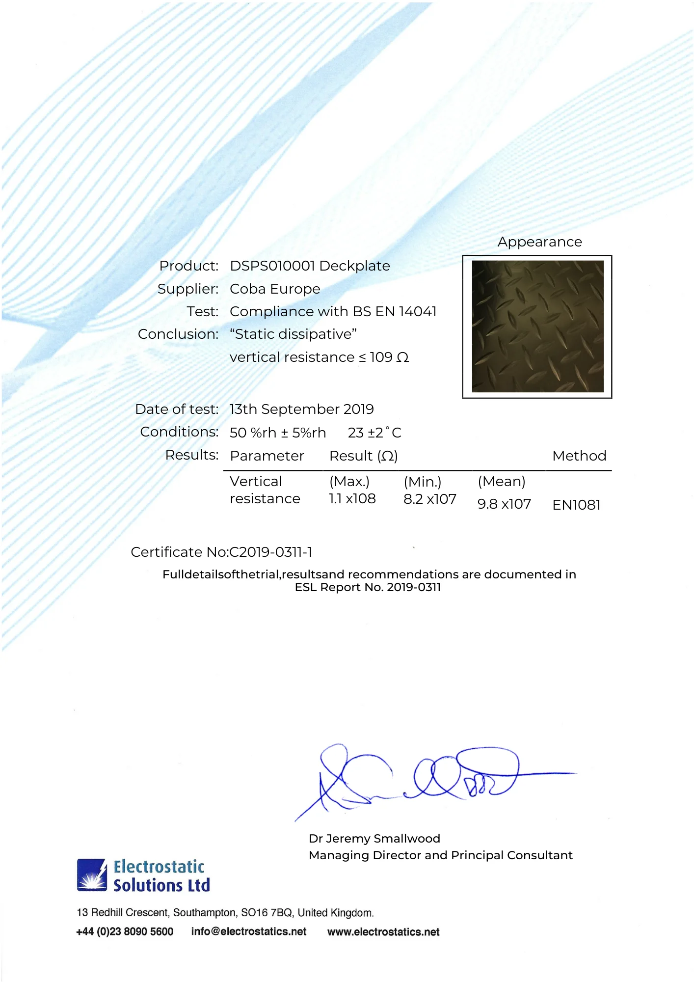 AS - ESD Test BS EN 14041