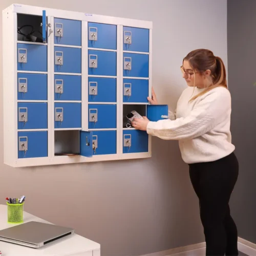 Wall-mounted personal effects lockers for secure small-item storage