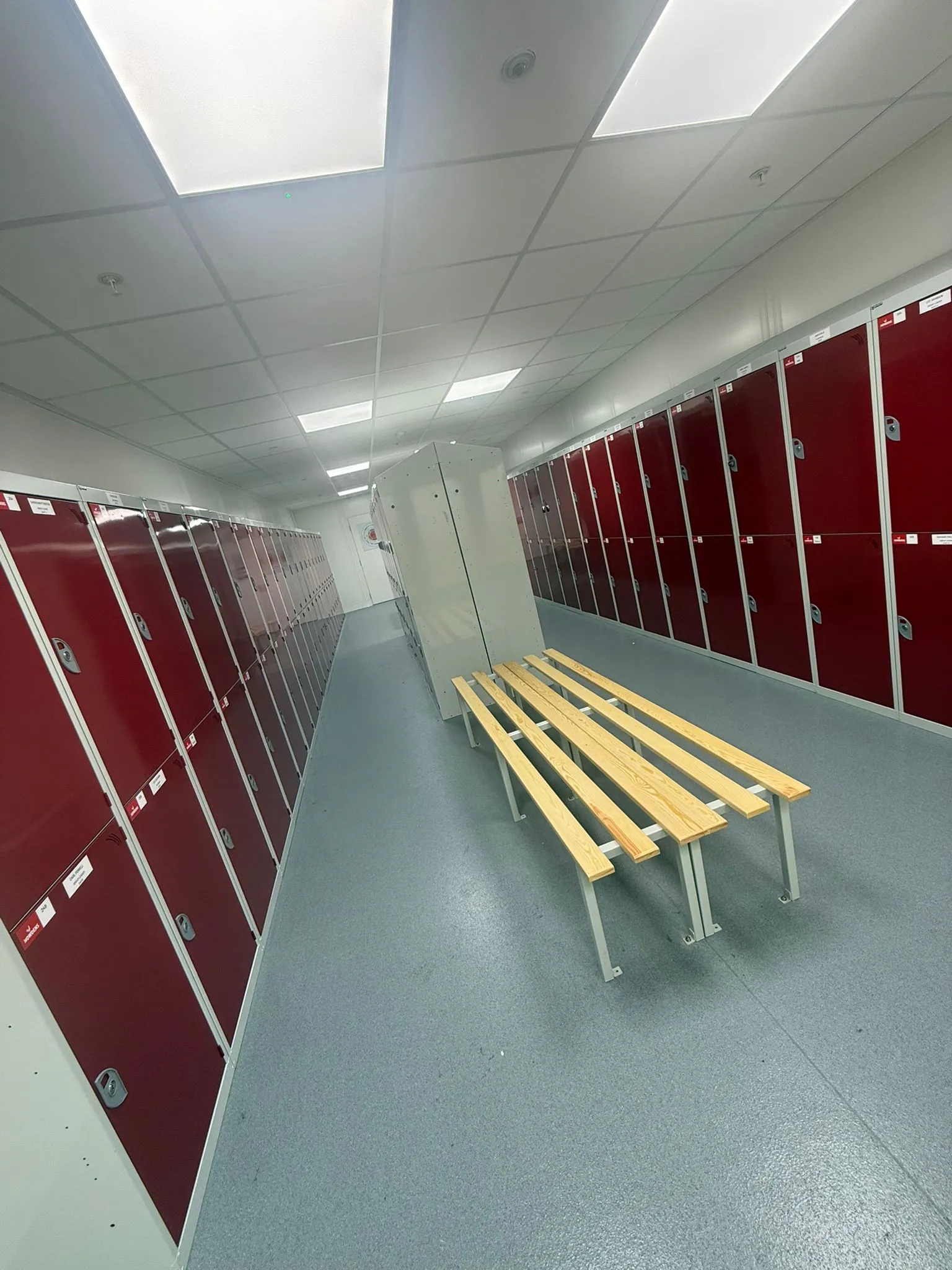 Commercial metal lockers installed in a staff changing room