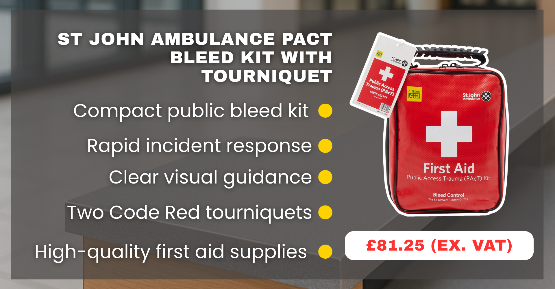 St John Ambulance PAcT Bleed Kit with Tourniquet and key features.